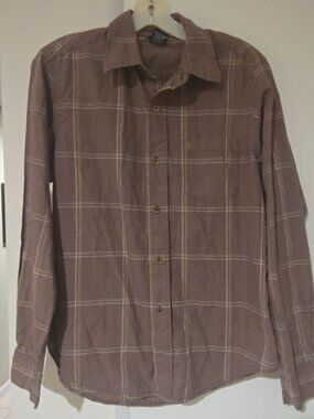 KR3W Mens Small Brown Plaid Button Up Shirt Long Sleeve Lightweight Skate